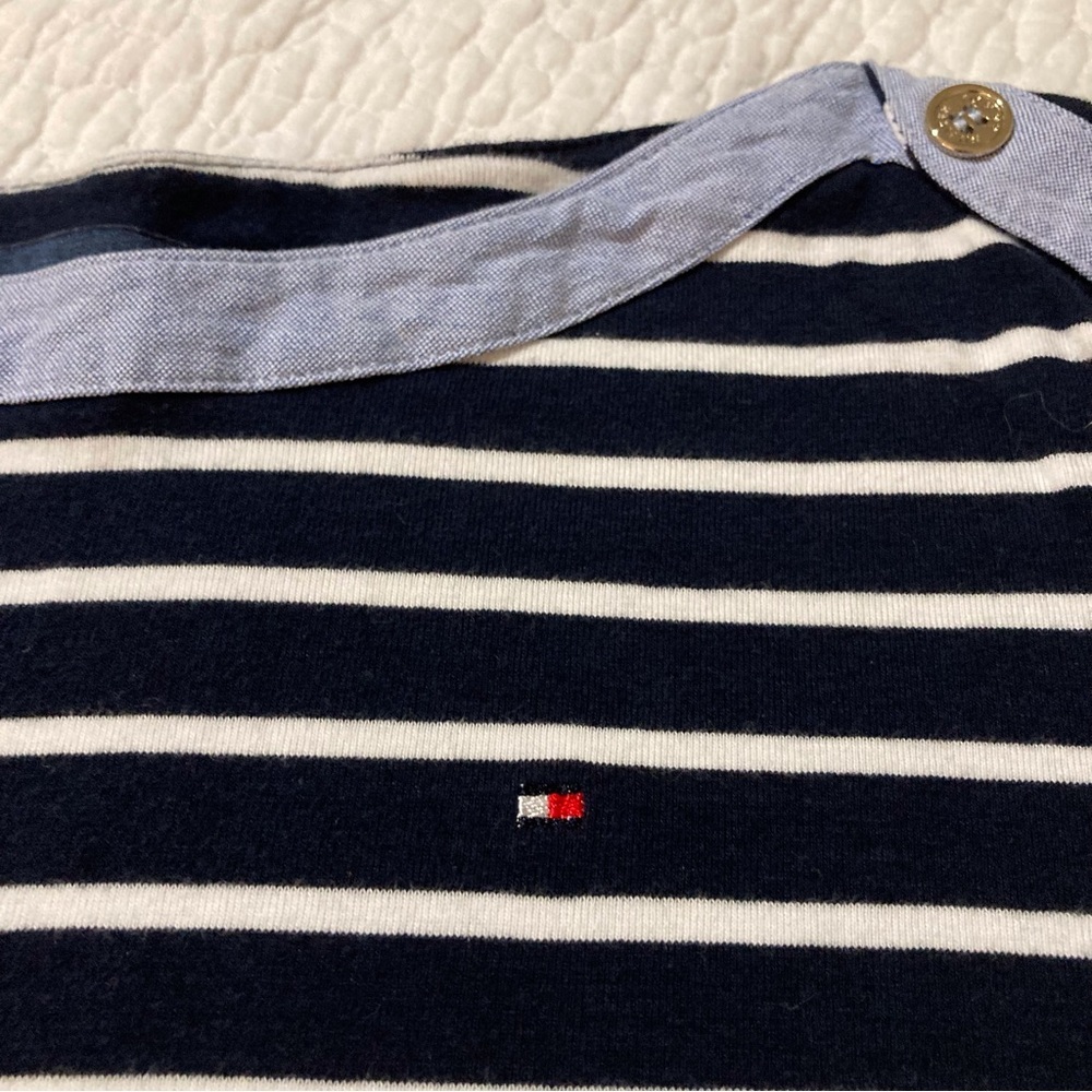 Tommy Hilfiger Navy and White Striped Knit Top with Denim Detail - Picture 4 of 9